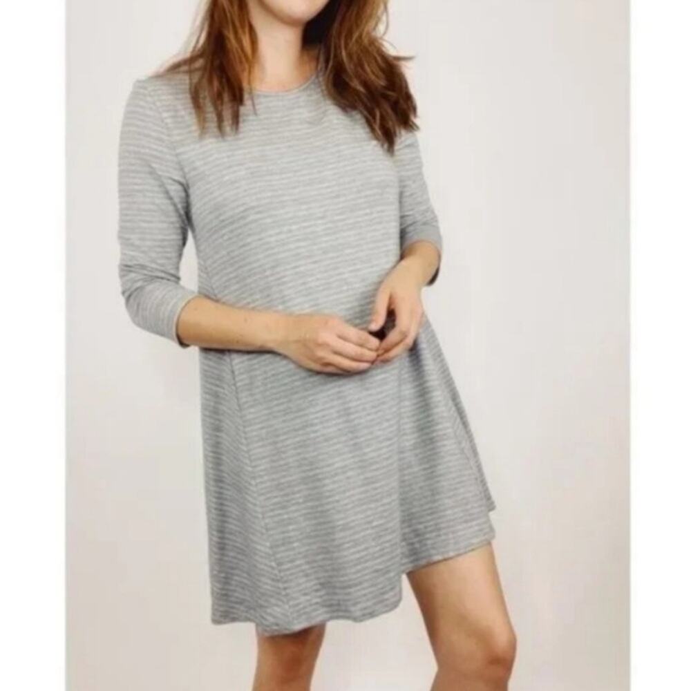 Garnet Hill Grey Stripe Trapeze Dress 3/4ths Sleeve Small